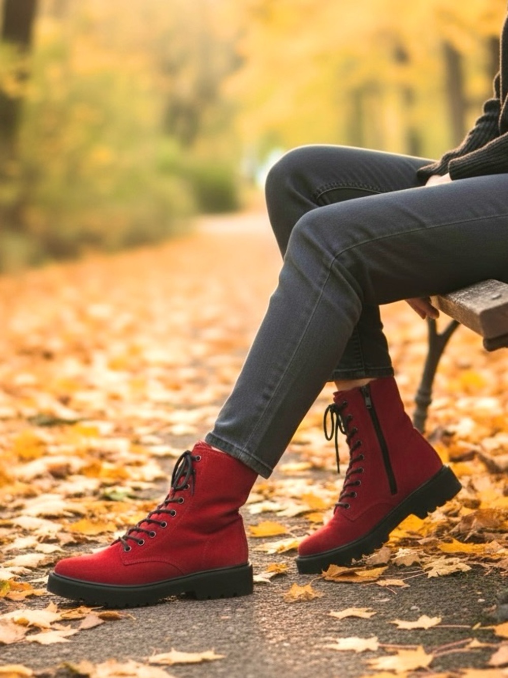 Paul Green Jackson Combat Lug Sole Lace up Boots in Flame Red Leather Suede 7.5